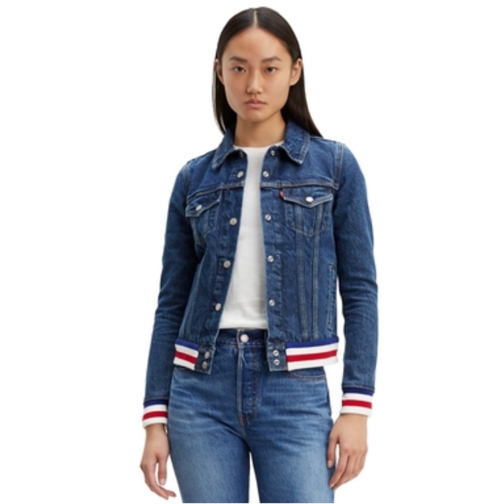 🔥🔥🔥NEW Levi's Original Rib Trim Trucker Denim Jacket - Picture 1 of 7
